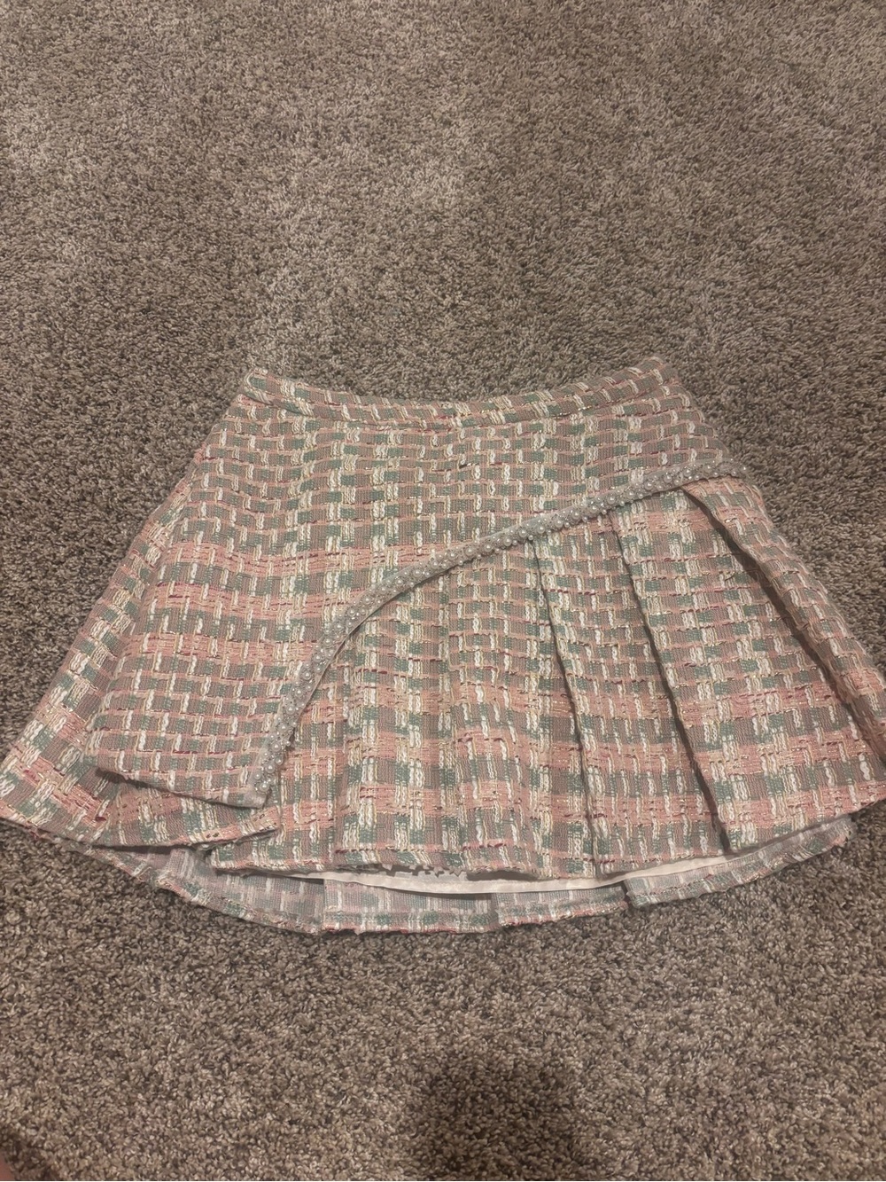 Woven Plaid Mini Skirt in Pink and Green
